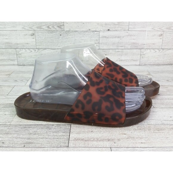 J Crew Sandals Womens 9 Tortoise Slip On Leopard Print Jelly Pool Slides Brown - Picture 1 of 12